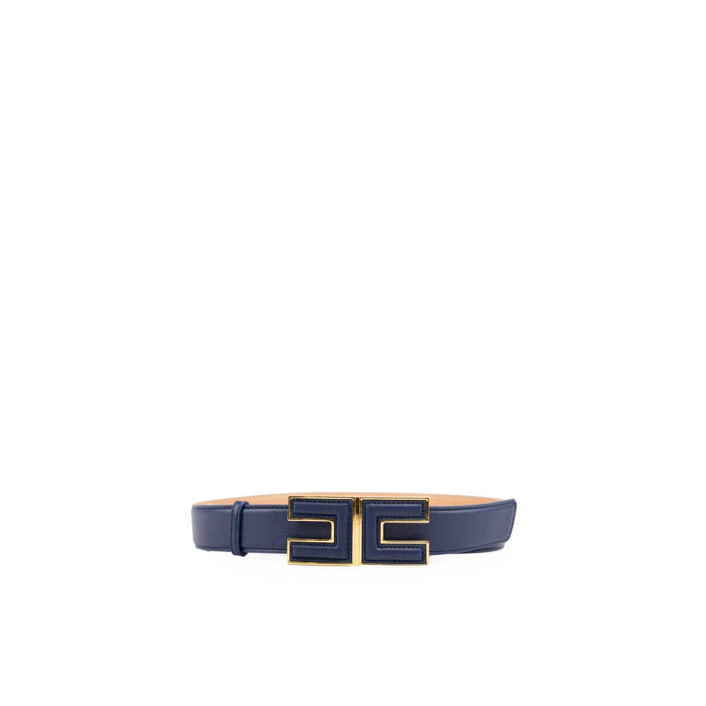 Blauer Gürtel aus Kunstleder mit goldener Logoschnalle