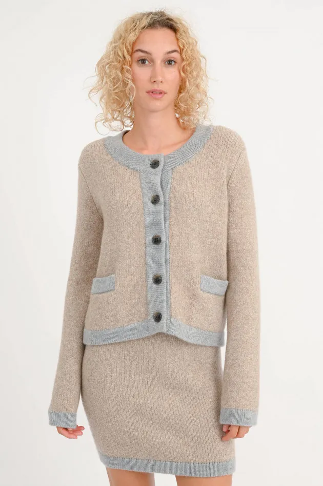Cashmere Strickjacke MARI in Sand/Grau