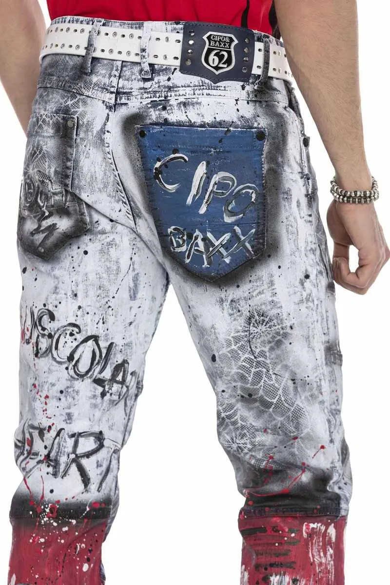 CD683 Herren Straight Fit-Jeans mit vielseitigen Prints