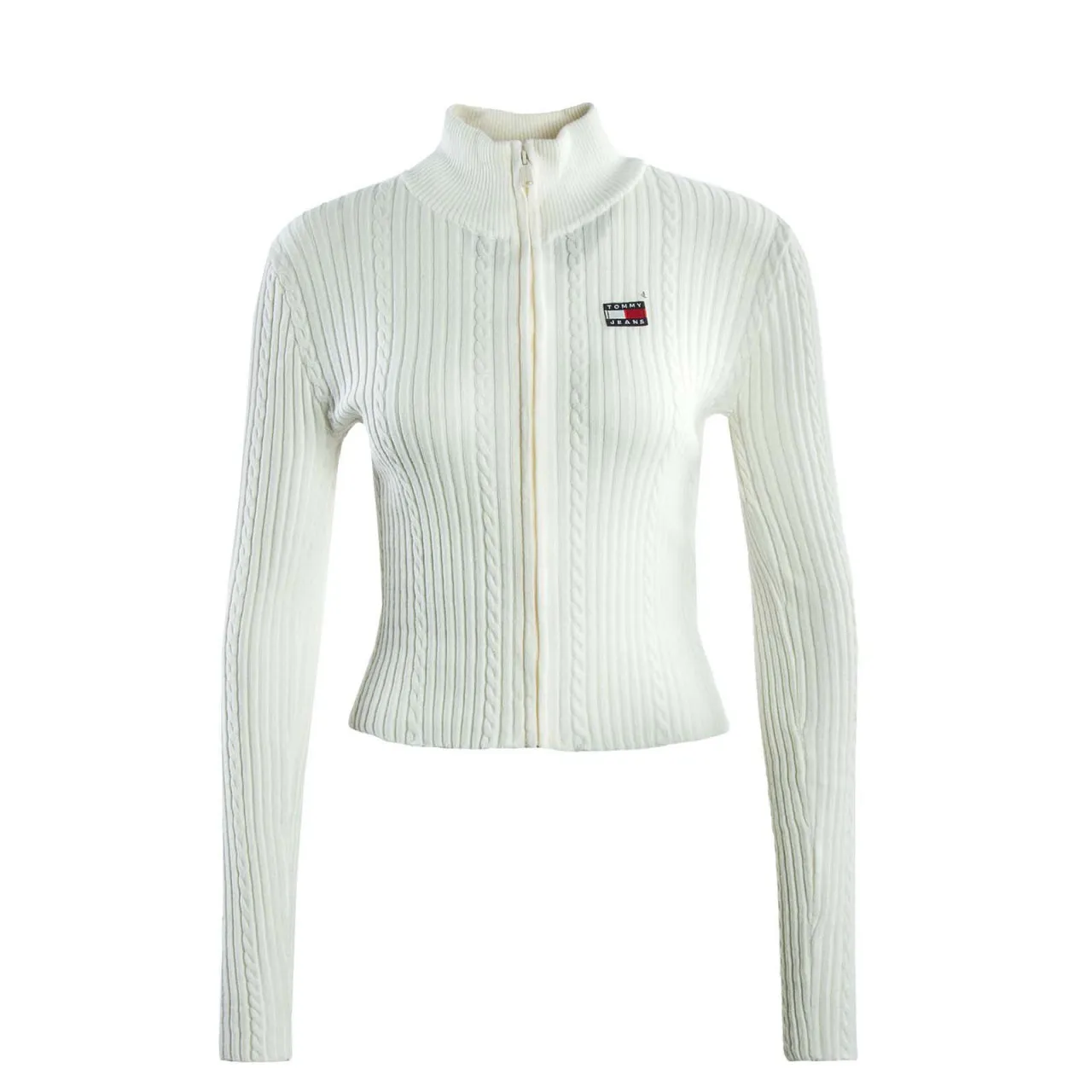 Damen Strickjacke - Badge Zip Thru Cable Ancient - White
