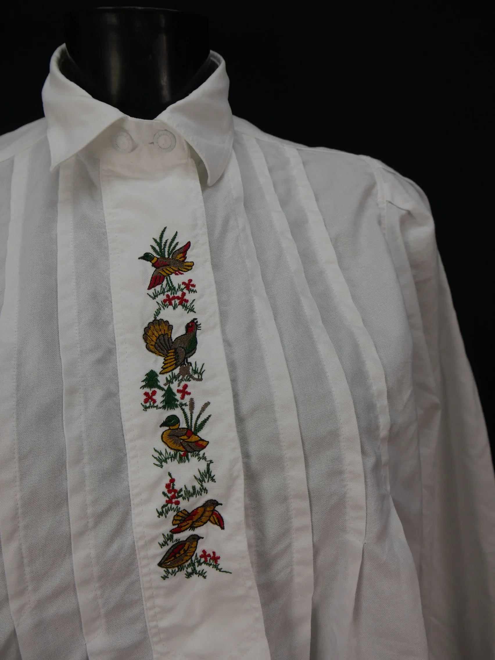Gr.42 Trachtenbluse Bluse Imperial weiß dünne Baumwolle Tier Stickerei