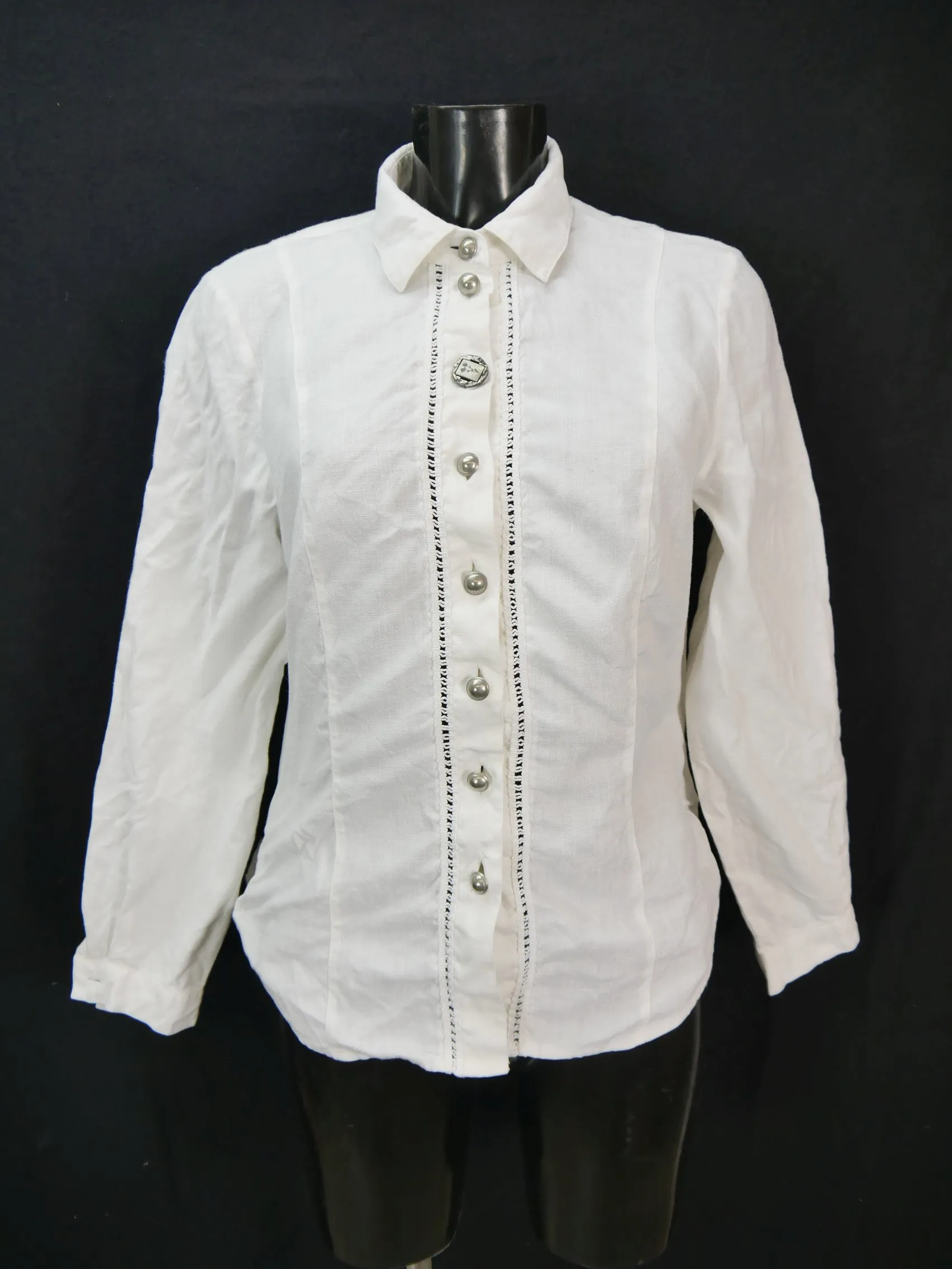 Gr.42 Trachtenbluse weiß Bluse Feelings Leinen mit Lochmuster TB6698
