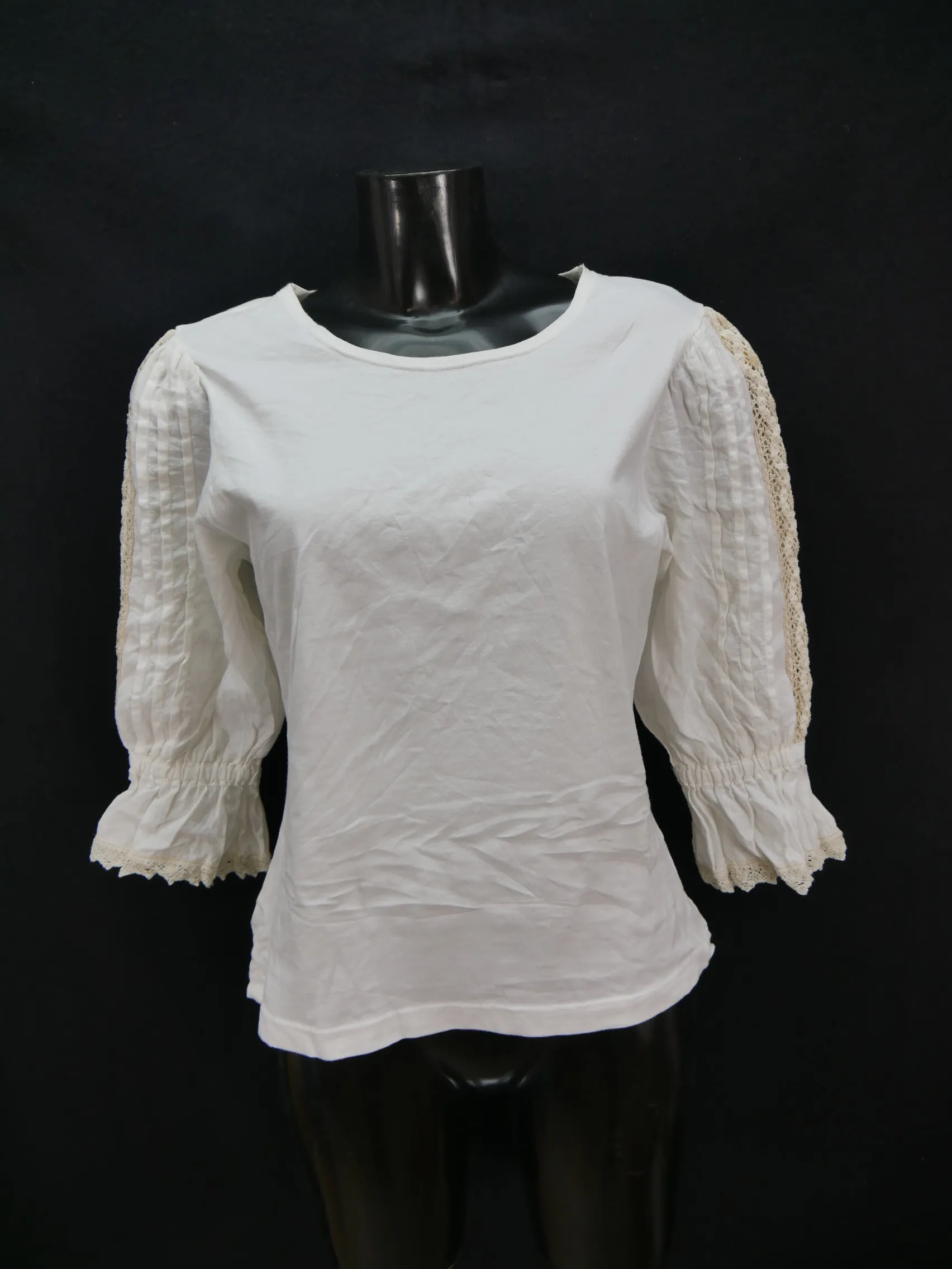 Gr.44 Trachtenbluse Distler weiß Stretch mit Falten und Stickerei Bluse TB3131