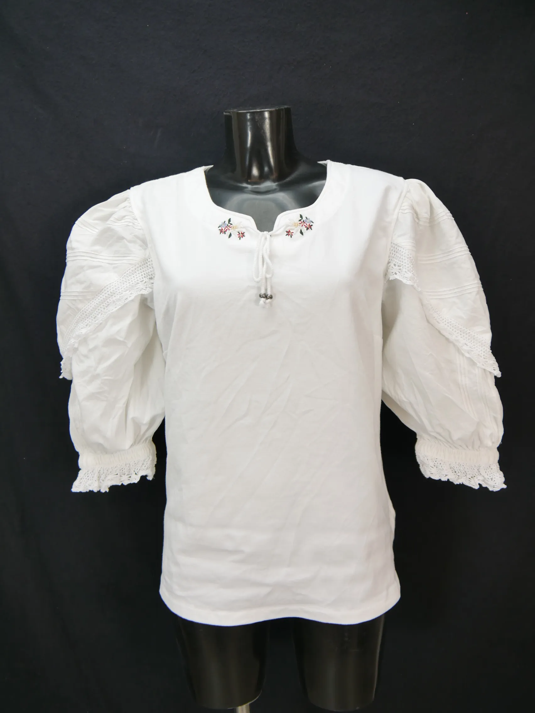Gr.48 Trachtenbluse weiß Bluse Alphorn Stretch Spitze und Stickerei TB7685
