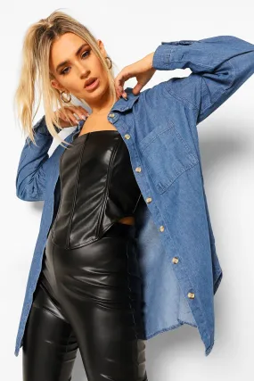 Jeanshemd in Übergröße mit Tasche