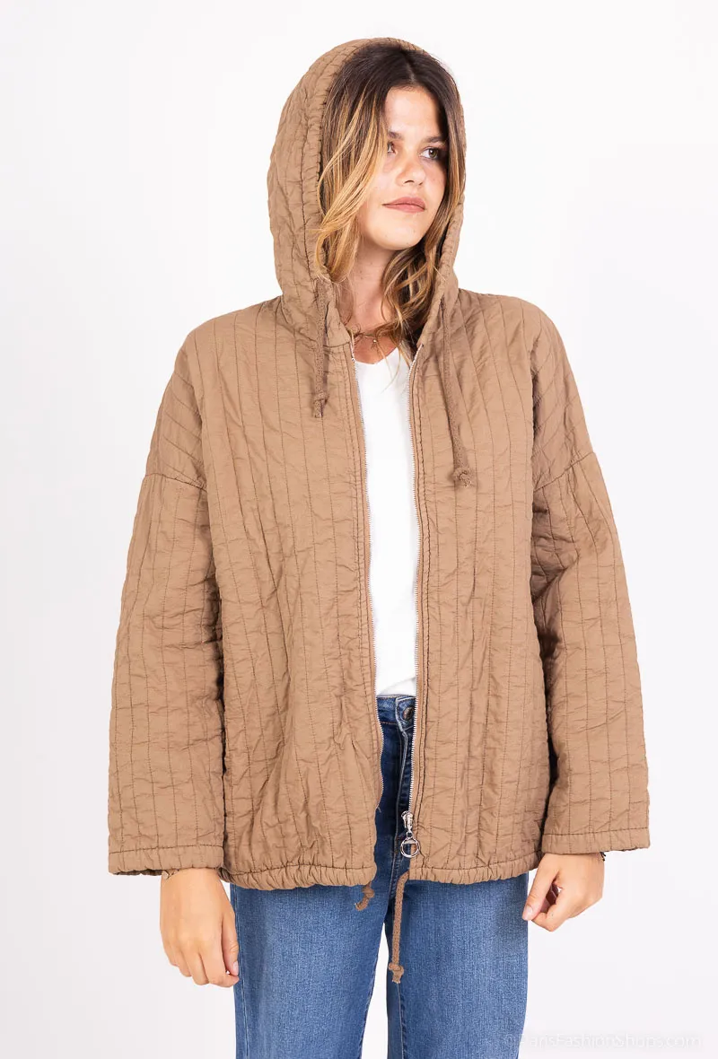 Kapuzenjacke aus Baumwolle mit Tasche und Verschluss