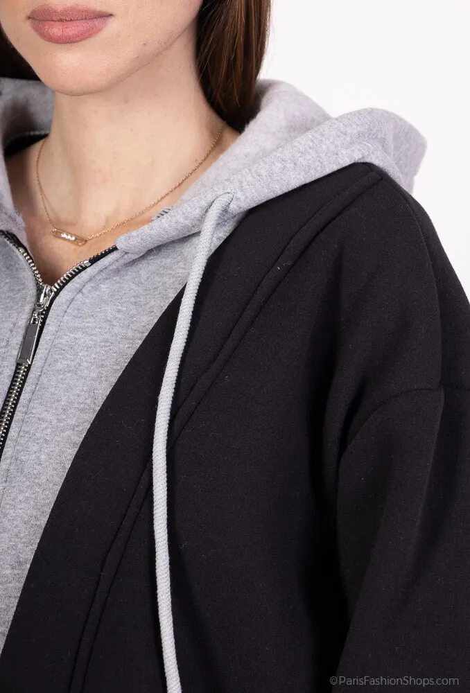 Kapuzenjacke aus zweifarbigem „Fleece“-Stoff