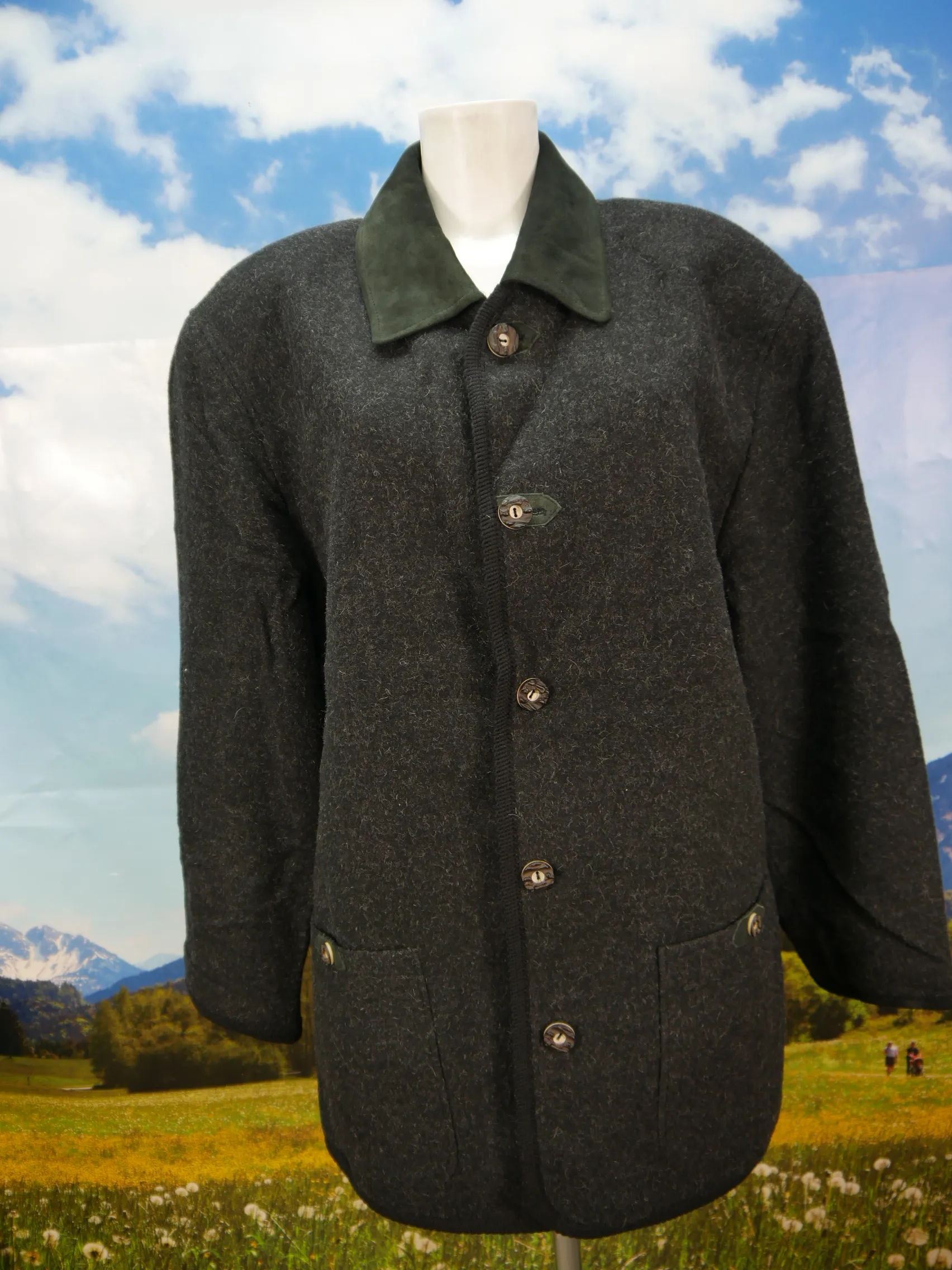 Klassische leichte Walkjacke Schurwolle mit Alpaca schwarzer Janker Jacke Gr.52