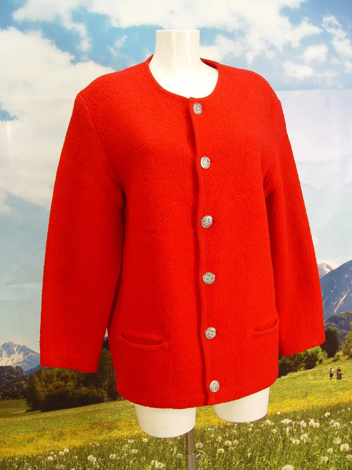 knallrot in TOP Zustand leichte schlichte Walkjacke Janker Trachten Jacke Gr.44