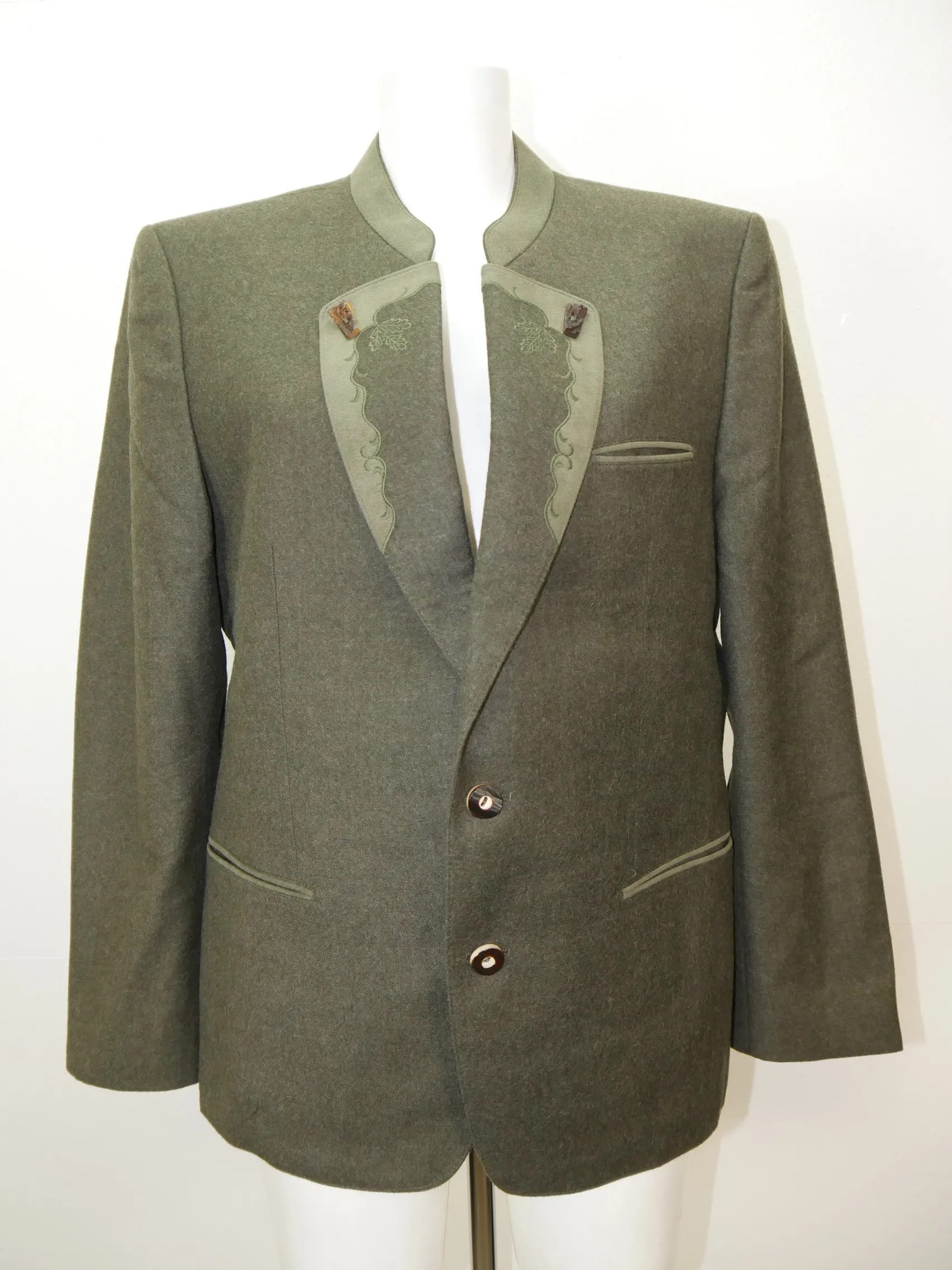Neuwertig Leder Besatz Janker grün leichte Loden Trachtenjacke Jacke Gr.25/50