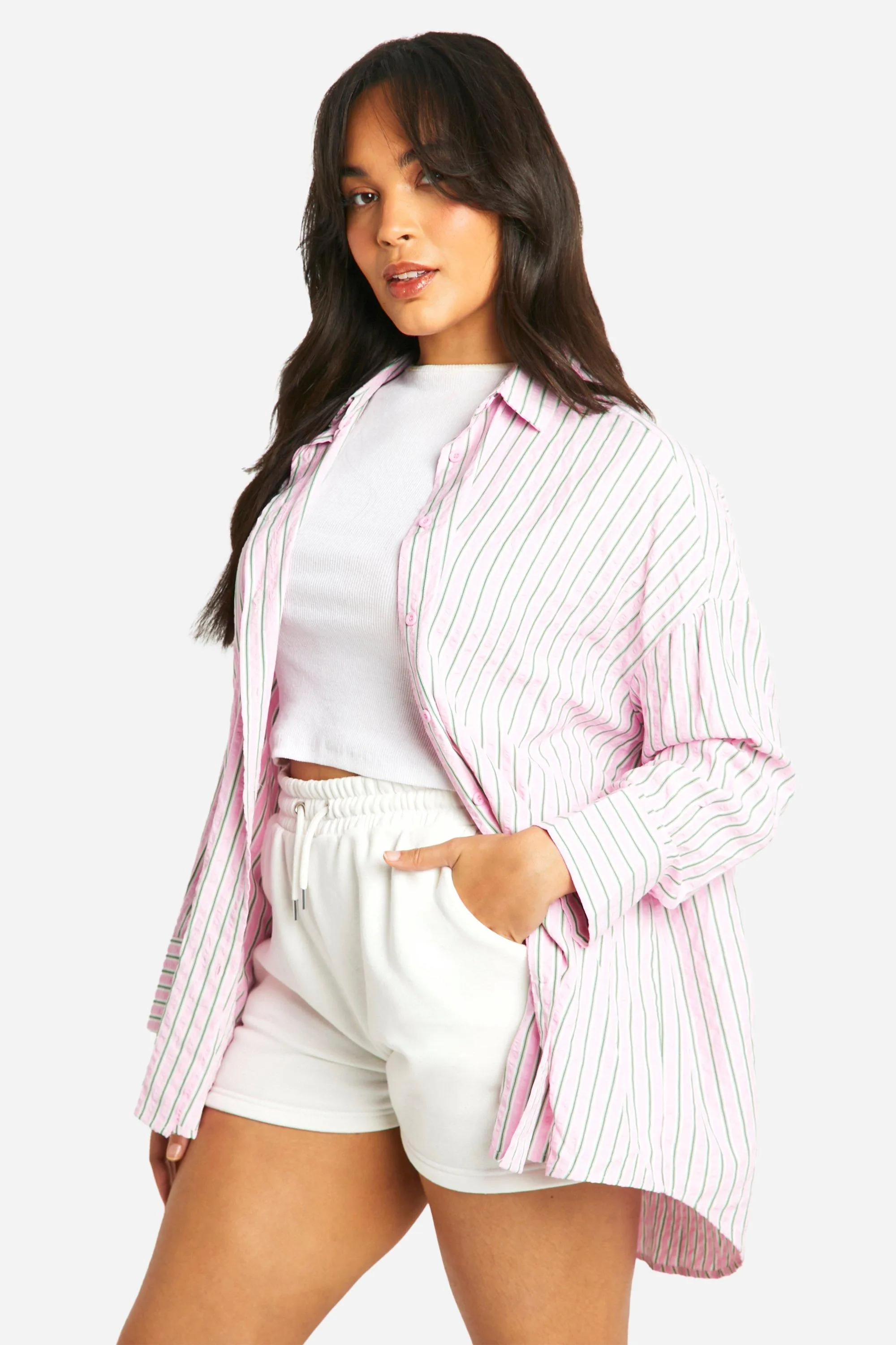 Plus Oversize Hemd mit Kontrast-Streifen