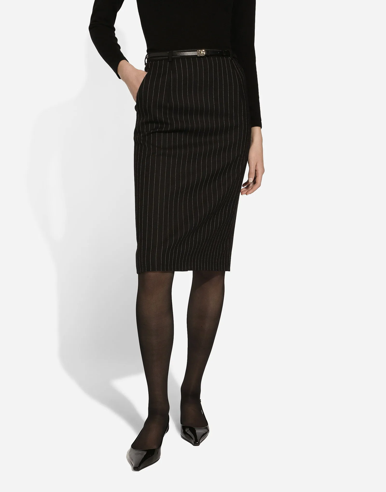 Rock Dolce & Gabbana Pinstripe Wool Calf-length Skirt F4CXUTFR21XS8052