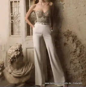 Schulterfreies Glitzer Pailletten Overall Jumpsuit Elegant