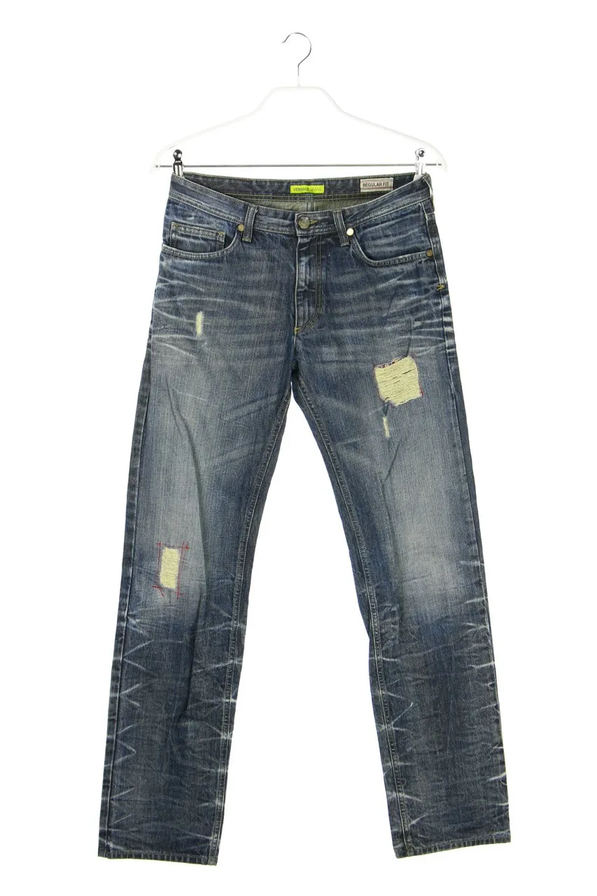 VERSACE JEANS - Distressed Straight Cut Jeans mit Logo-Kn\u00f6pfen - D 40