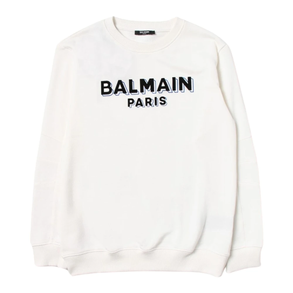 Weißer Pullover Samt Logo Langarm